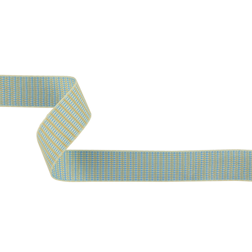 Turquoise and Tofu Rectangles Jacquard Ribbon - 1