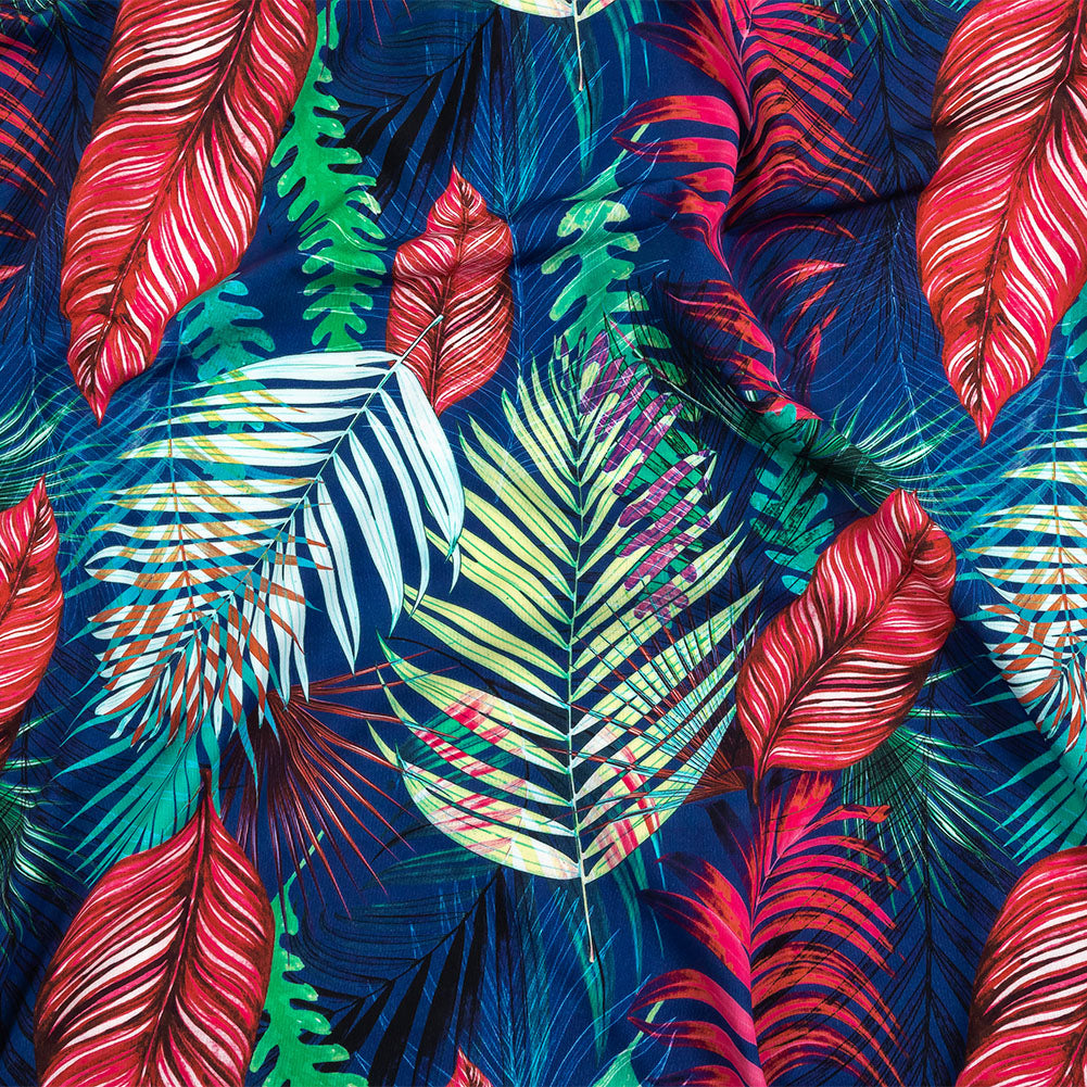 True Blue, Pink and Green Foliage UV Protective Compression Swimwear Tricot with Aloe Vera Microcapsules - Joann Fabrics