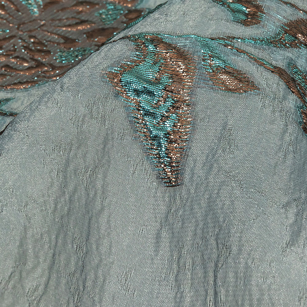 Metallic Copper and Blue Floral Luxury Burnout Brocade - Joann Fabrics