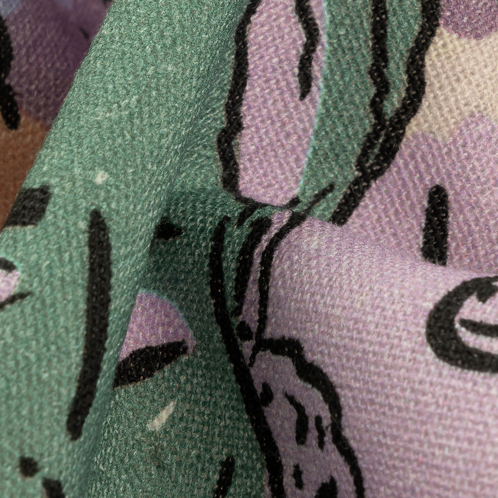 Linen and Rayon Woven - Purple and Green Figures and Doodles - Serene Souls Print - Mood Exclusive Wisteria Collection - Joann Fabrics