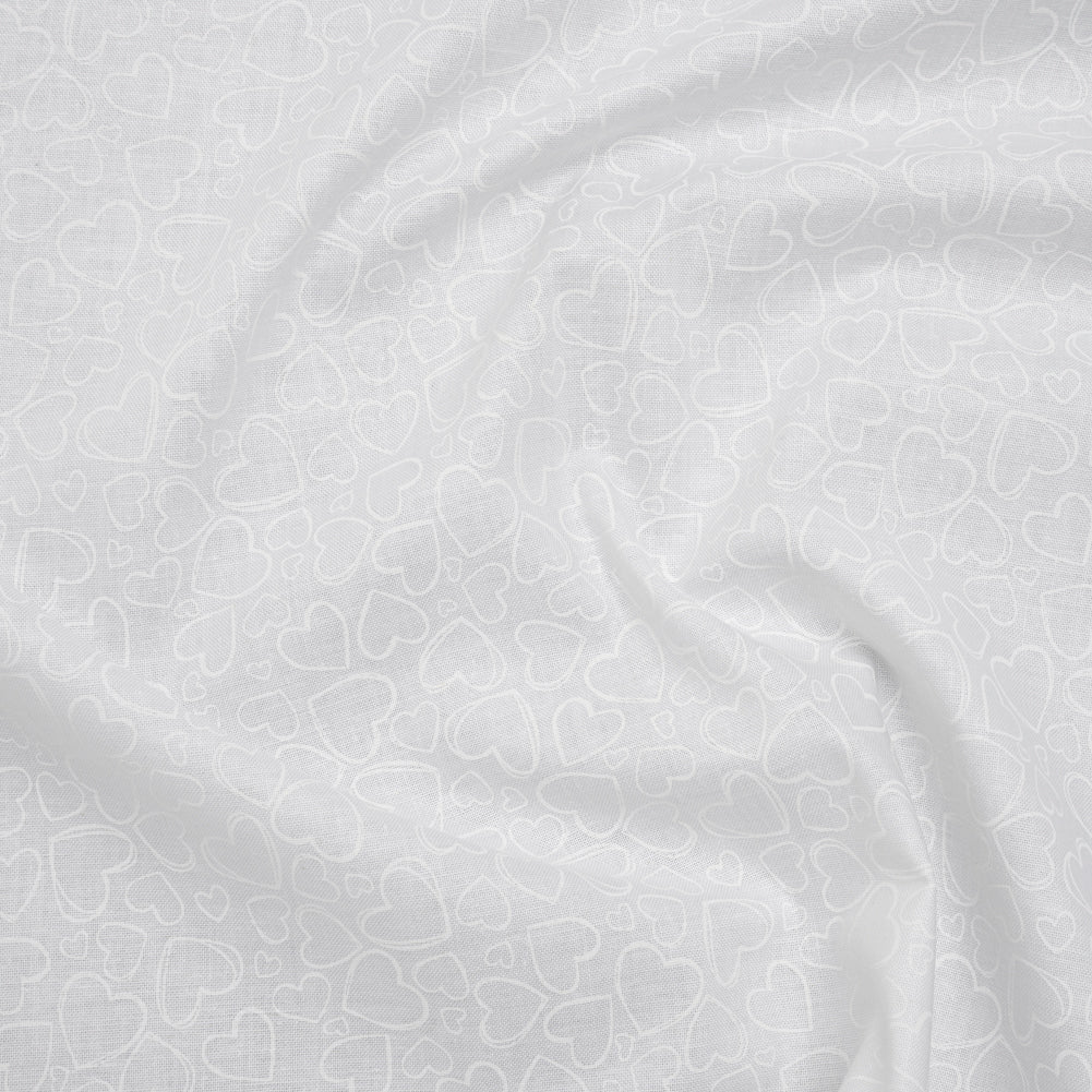 Printed Quilting Cotton by Patrick Lose for Northcott - White on White Doodle Hearts - Basically Black & White Collection - Joann Fabrics