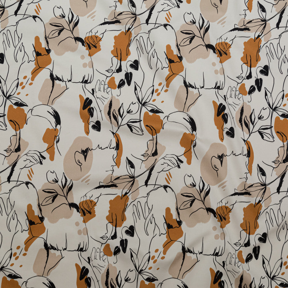 Stretch Cotton Sateen - White Figure Lines - Contoured Personage Print - Mood Exclusive Serengeti Collection - Joann Fabrics