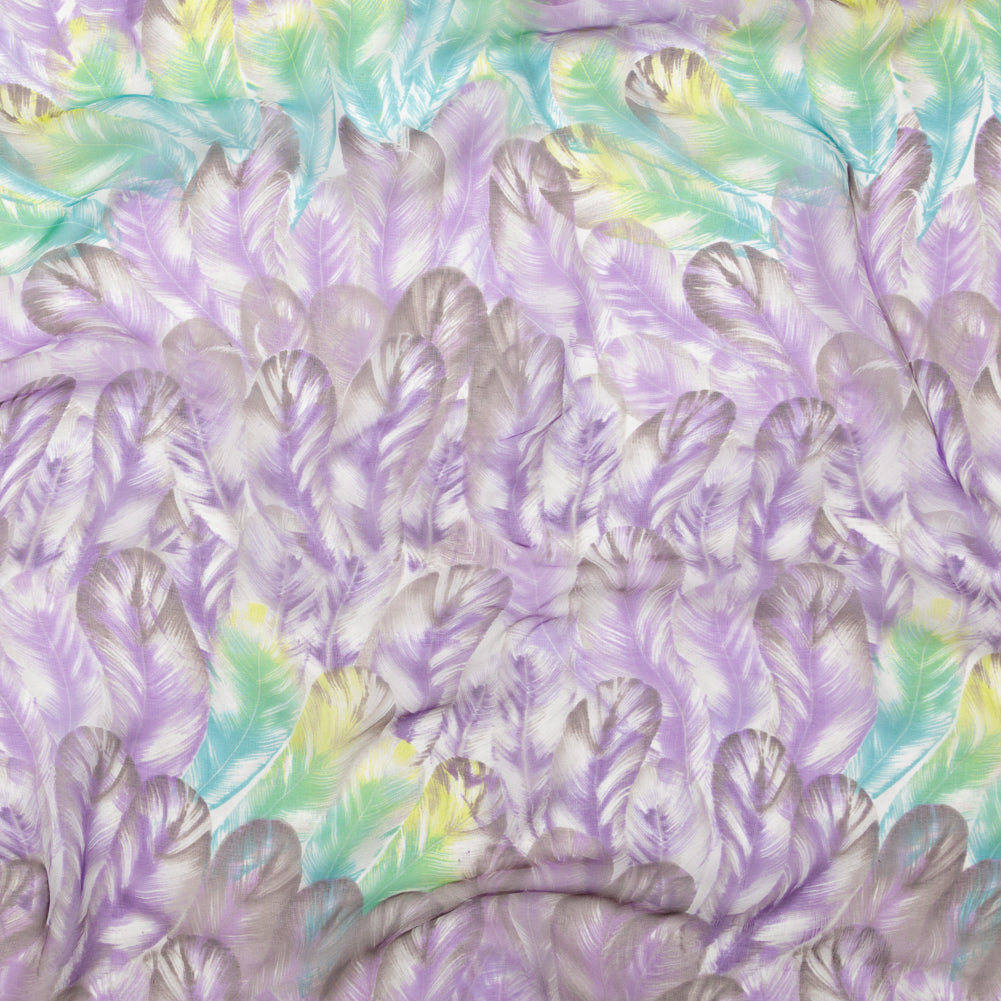 Spiced Plum and Stone Green Feathers Silk Chiffon - Joann Fabrics