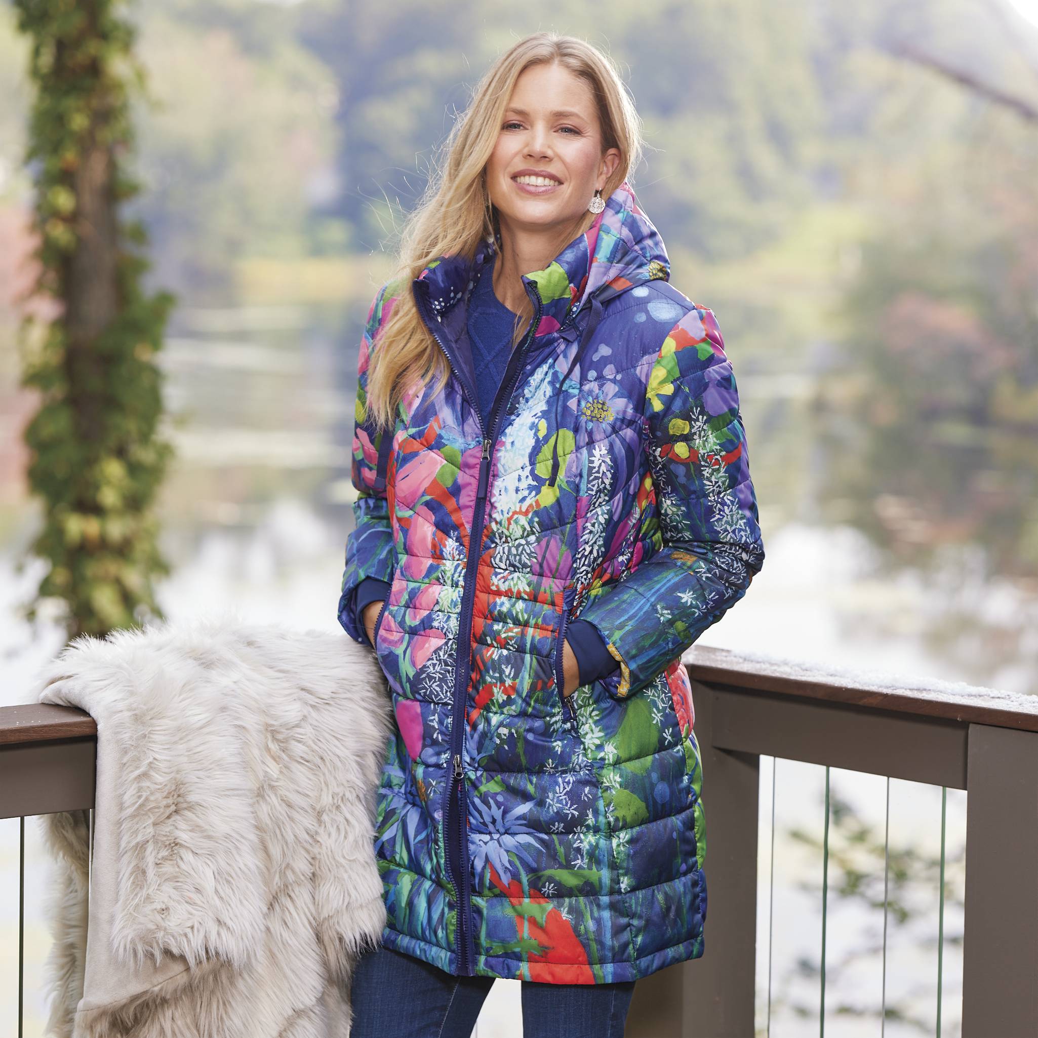 Floral Puff Coat, Zip-Off, Drawstring Hood, Shaping Seams - Northstyle Catalog