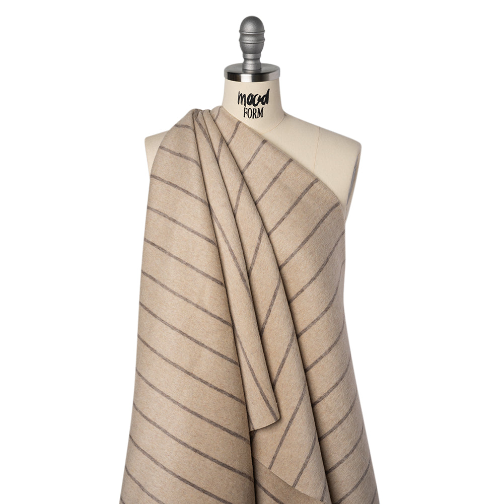 Brushed Wool Double Cloth Coating - Beige and Taupe Chalk Stripes - Deadstock - Joann Fabrics