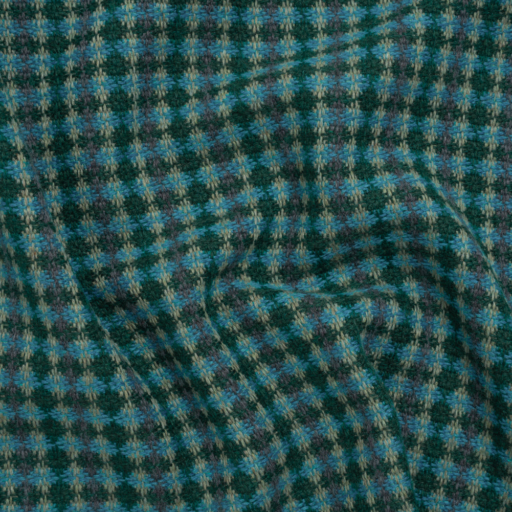 Wool Blend Tweedy Twill - Cerulean Blue, Olive and Dark Green Diamonds - Joann Fabrics