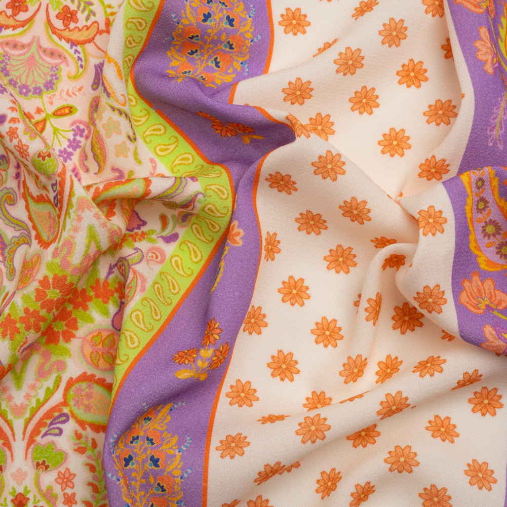 Viscose Crepe Print - Cream, Purple and Lime Green Floral Stripes - Mood Exclusive Spring Fling - Joann Fabrics