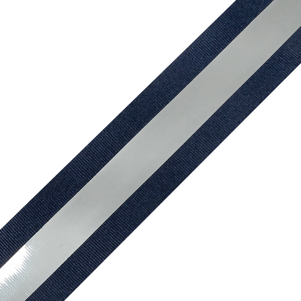 Italian Navy and Silver Reflective Grosgrain Ribbon - 1.0625