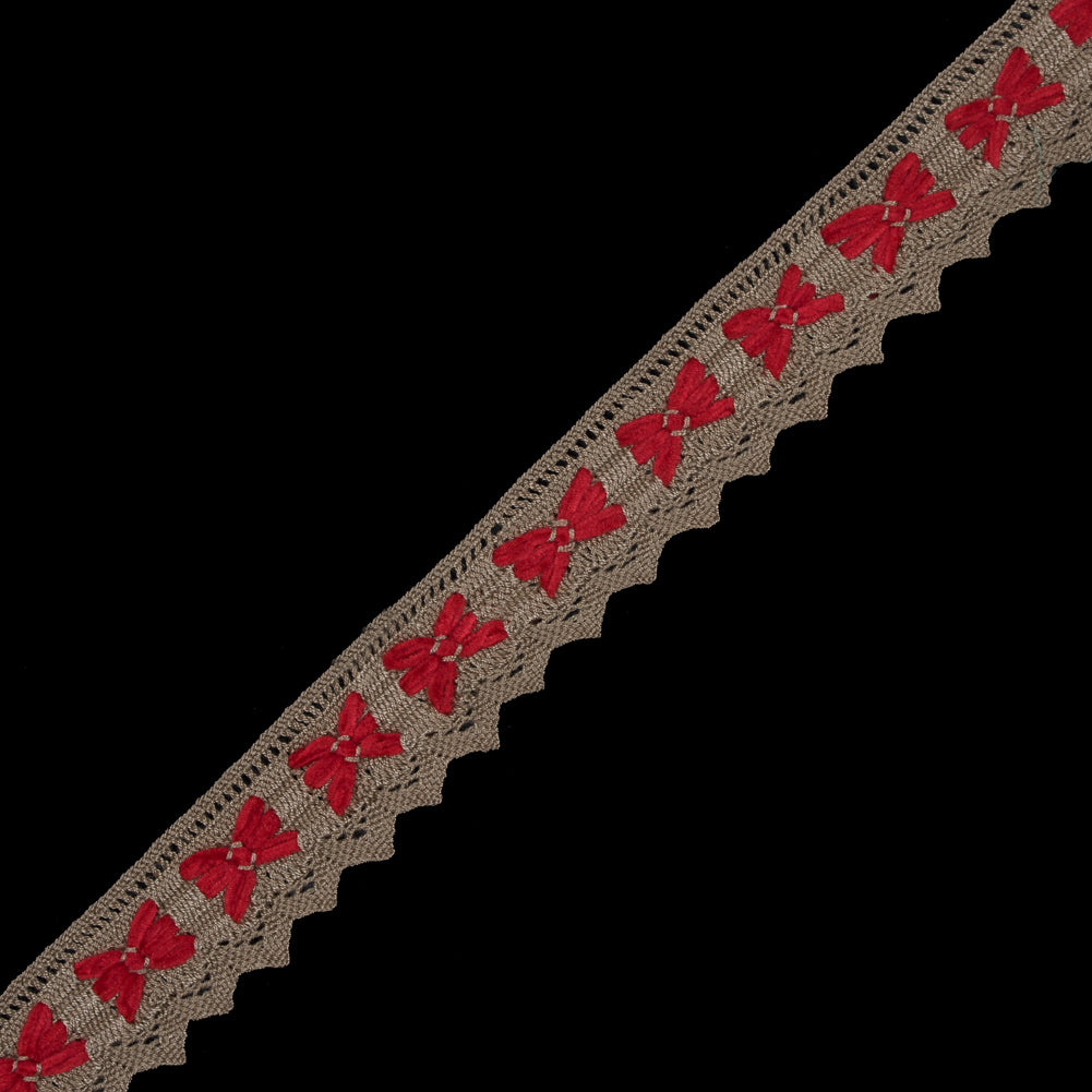 Beige and Red Crochet Chenille Trim - 1.5