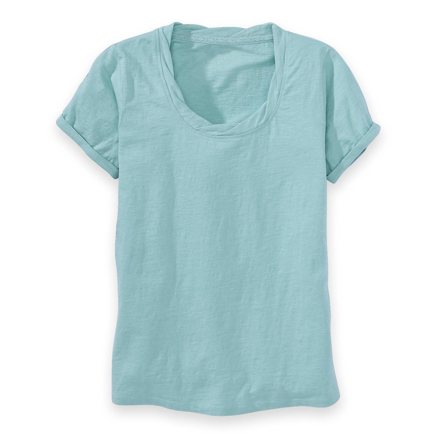 Twist Scoop-Neck Top, Slub Knit, Cuffed Short Sleeves - Northstyle Catalog