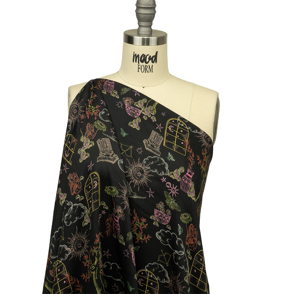 Rayon Challis - Black Trees and Windows - Summer Nights Print - Mood Exclusive Citrus Collection - Joann Fabrics