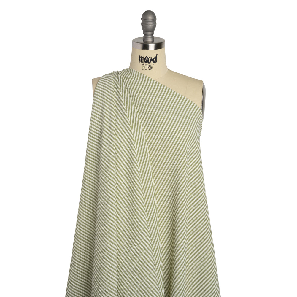 Ruched Polyester and Rayon Woven - Olive Green and Ivory Candy Stripes - Designer Deadstock - Joann Fabrics