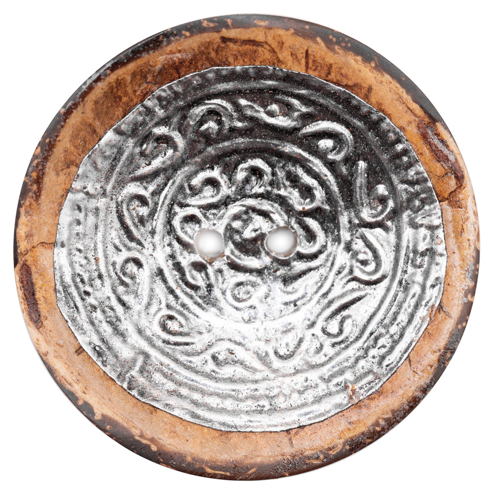 Natural and Silver Foiled 2-Hole Coconut Button - 70L/44.5mm - Joann Fabrics
