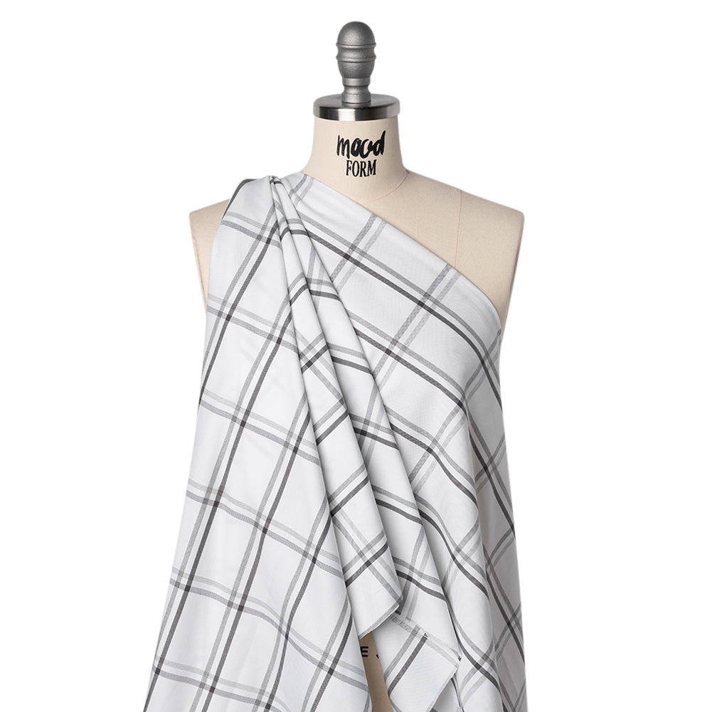 Cotton Oxford Shirting - Charcoal, Light Gray and White Plaid - Deadstock - Joann Fabrics