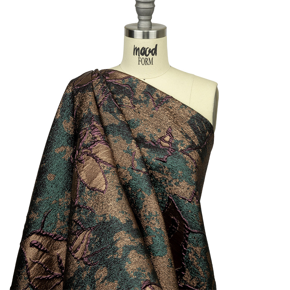 Metallic Forest, Bronze and Burgundy Mottled Floral Luxury Brocade - Joann Fabrics