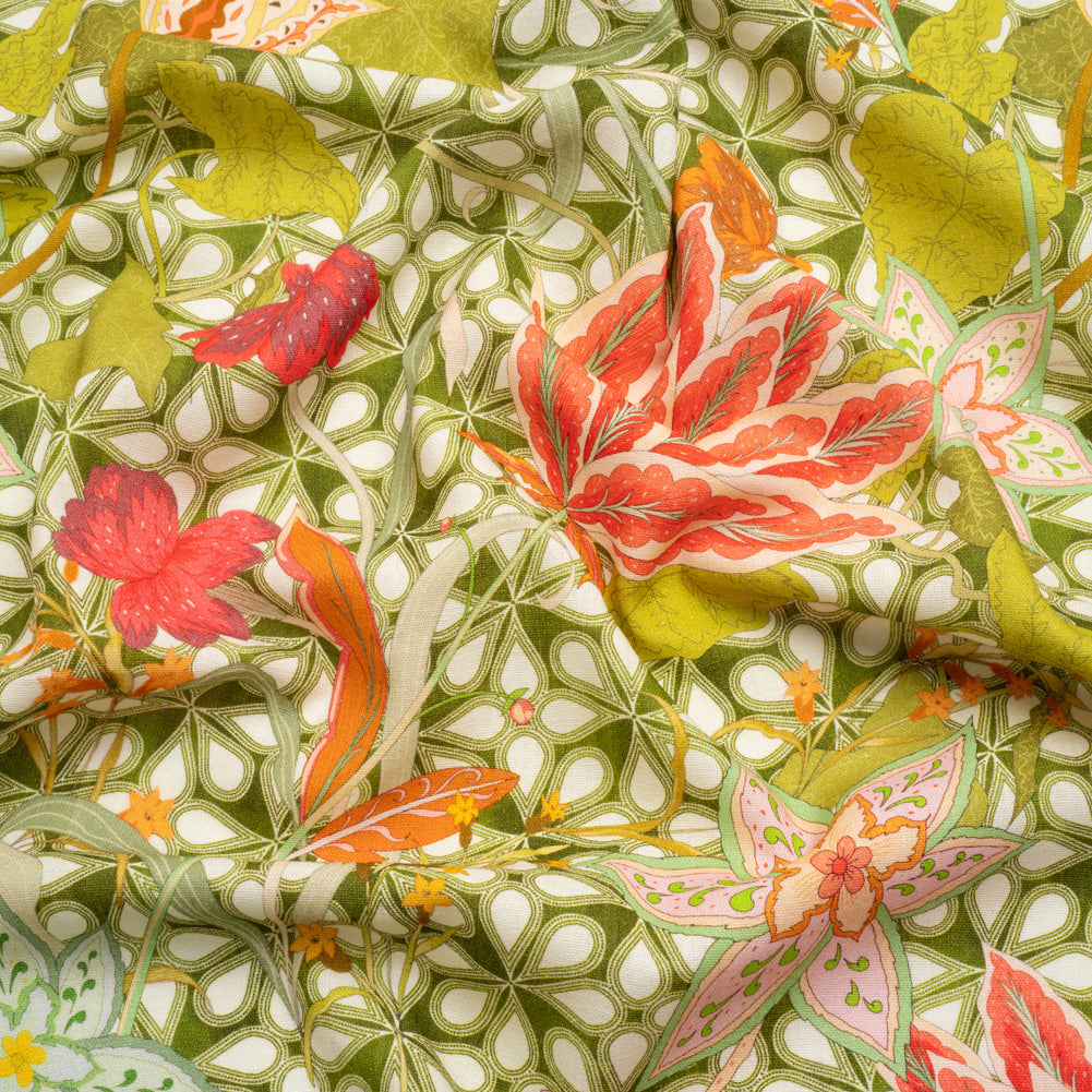 Linen and Rayon Woven - Pink and Green Floral - Mood Exclusive Privy Ivy Print - Joann Fabrics