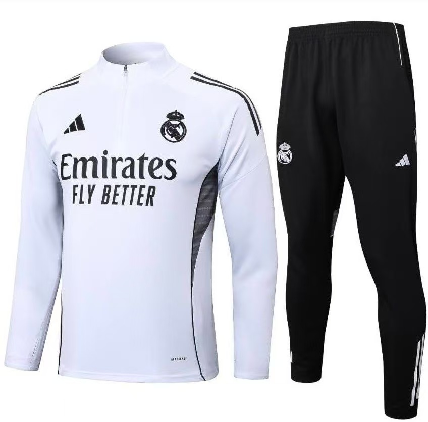 2025-2026 Real Madrid White Half-Pull Training Suit Football Shirt 1:1 Thai Quality Set