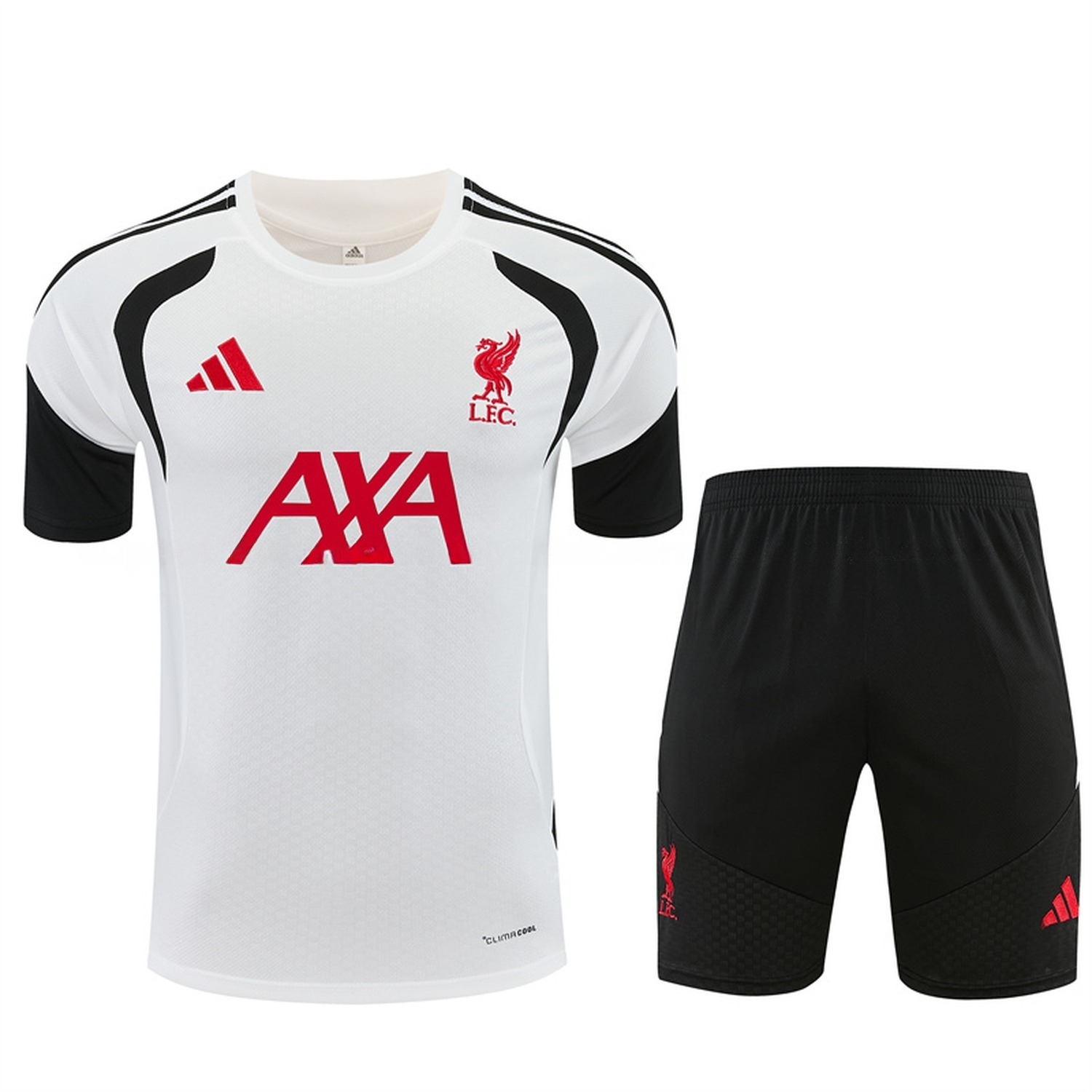 Liver.pool 26-27 Short-Sleeve Training Set - White Top & Black Shorts - UnitedFutballJersey
