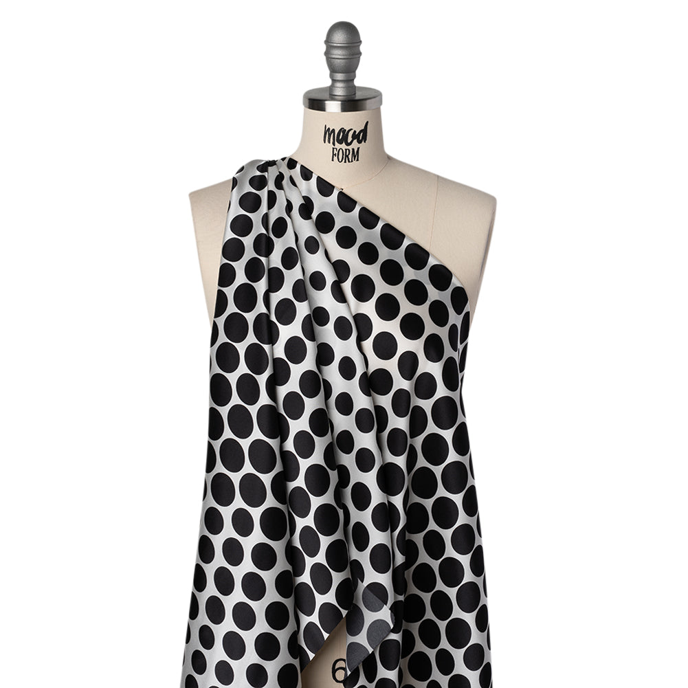 Silk Charmeuse Print 16MM, Made in Italy - Black and White Polka Dot Gradients - Joann Fabrics