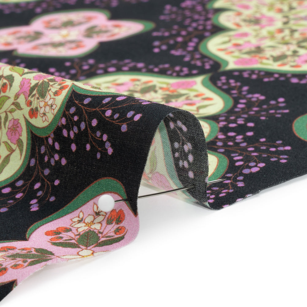 Cotton Voile Print - Black, Pink and Green Floral Tiles - Mood Exclusive Rosalind and Celia - Joann Fabrics