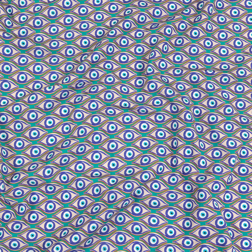 Green and Blue Evil Eye UV Protective Compression Swimwear Tricot with Aloe Vera Microcapsules - Joann Fabrics