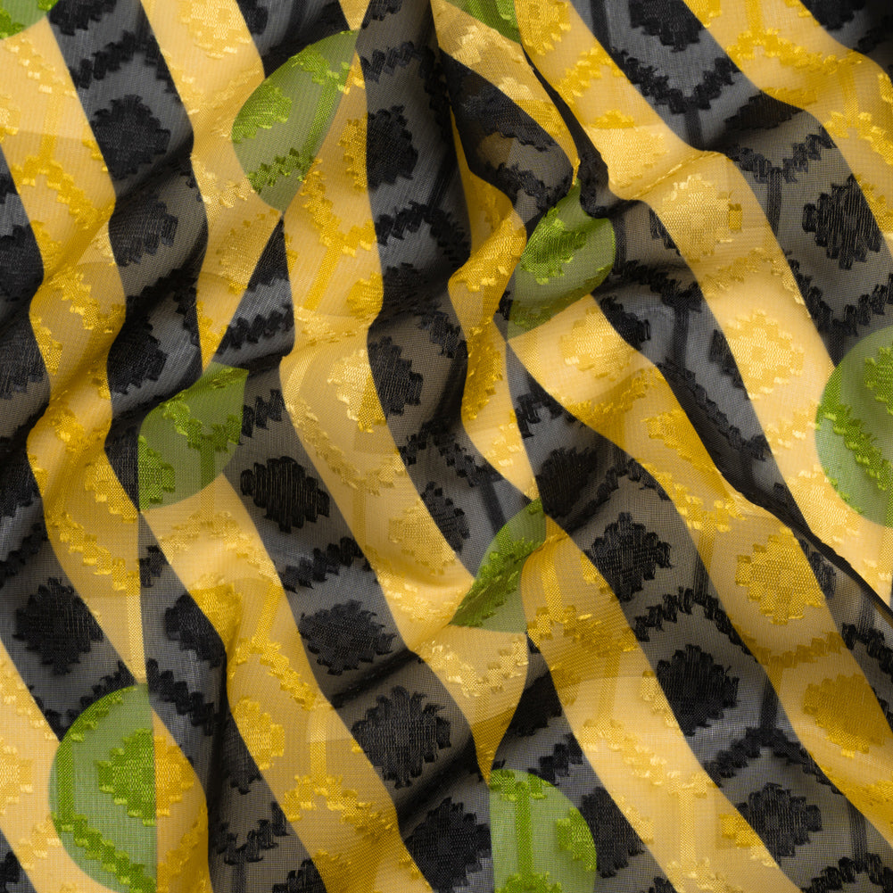 Geometric Burnout Polyester Woven Print - Goldenrod Half Circles and Stripes - Mood Exclusive Sunrise Kingdom - Joann Fabrics