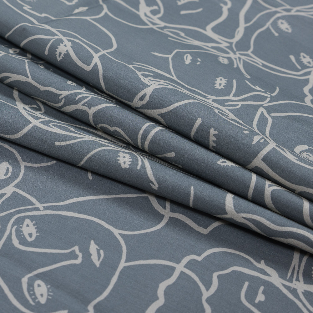 Cotton Poplin - Steel Gray Linework Faces - Un dia en Andorra Print - Mood Exclusive Felipe Collection - Joann Fabrics