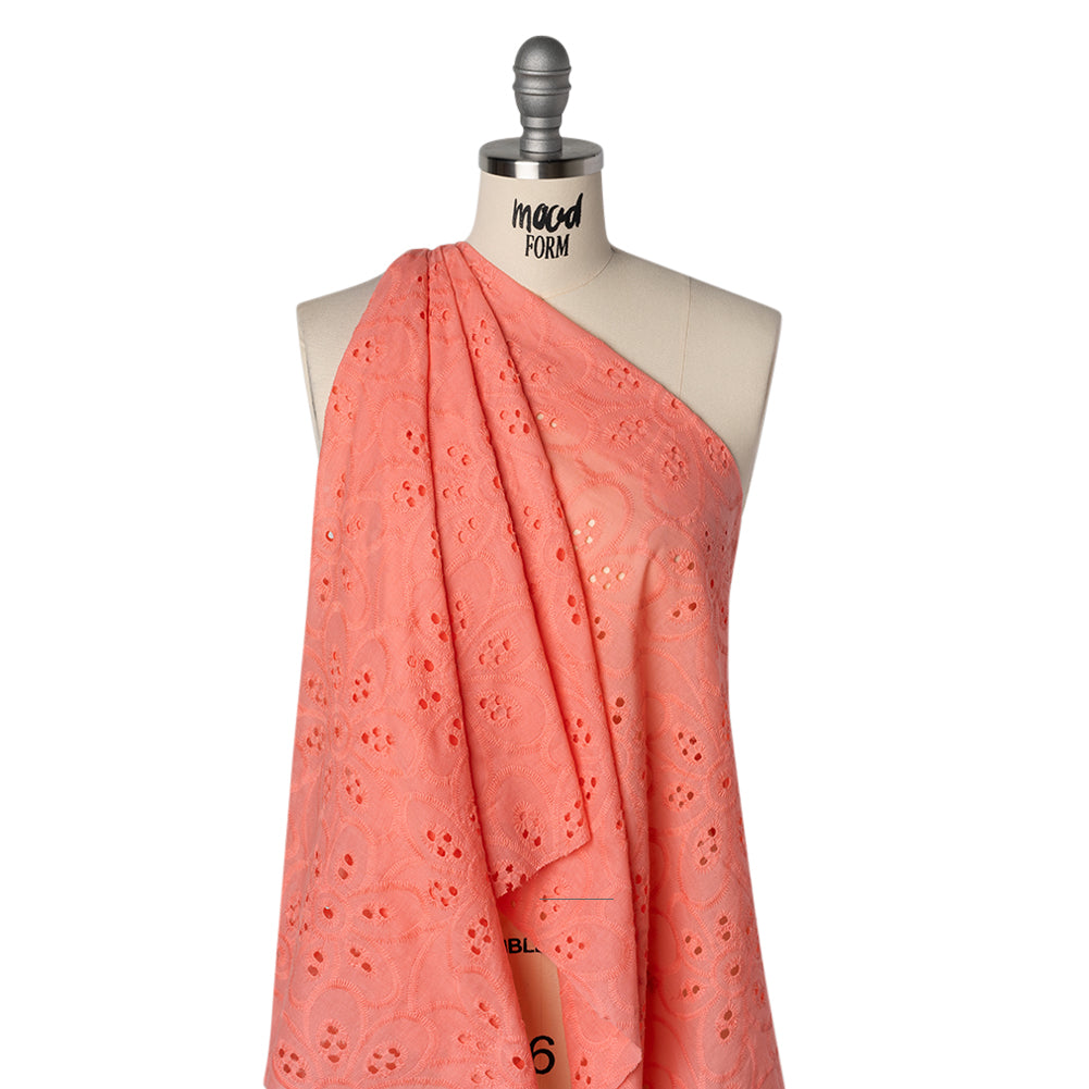 Embroidered Eyelet Cotton Voile - Warm Coral Big Flowers - Naomi Collection - Joann Fabrics