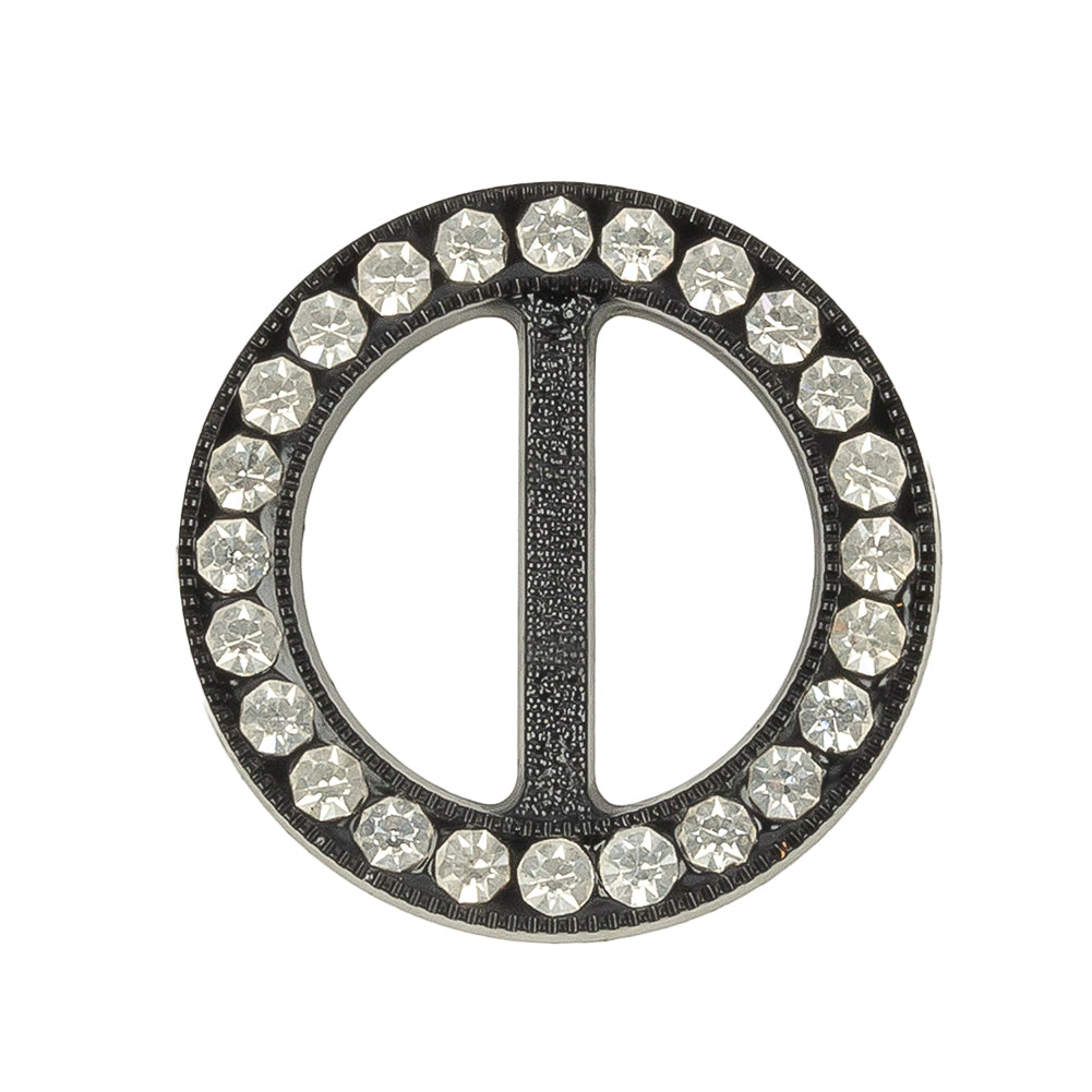 Vintage Crystal Rhinestones and Black Circular Plastic Slider - 1.5
