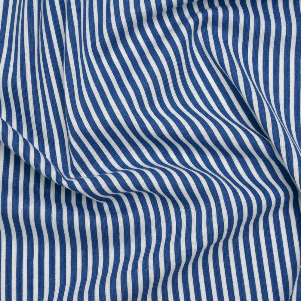 Cotton and Viscose Jersey - Cobalt Blue and White Candy Stripes - Deadstock - Joann Fabrics