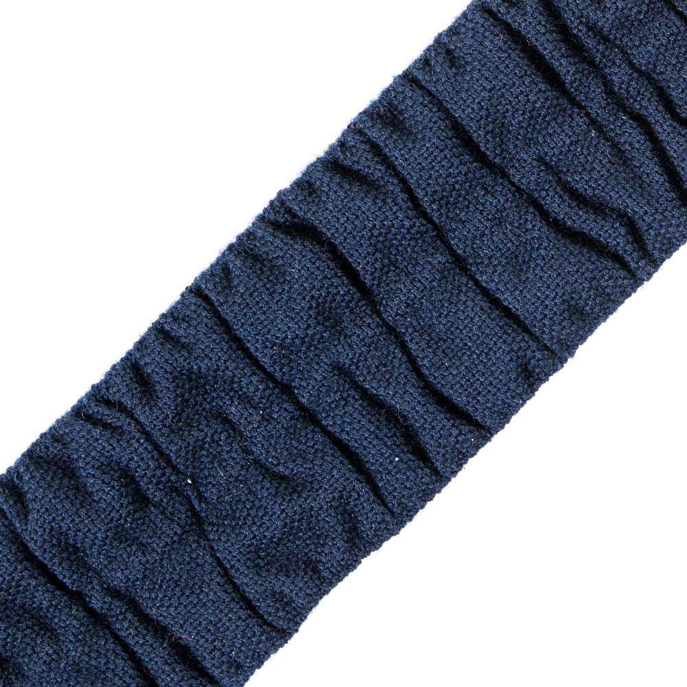 Italian Navy Ruched Stretch Wool Trimming - 1.5