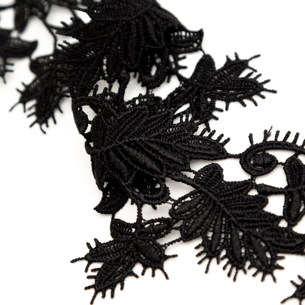 Fancy Black Leafy Venise Lace Trim - 2.25