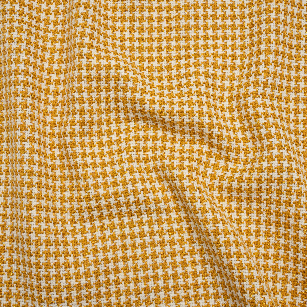 Metallic Tweed - White and Mustard Yellow Houndstooth - Deadstock - Joann Fabrics