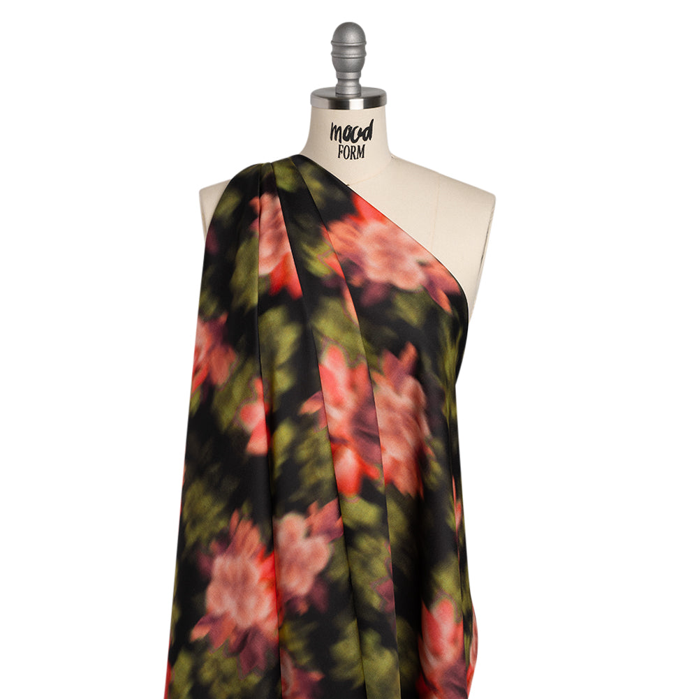Polyester Crepe-Back Satin - Red, Pink and Green Blurred Florals - Mood Exclusive Blurring Blossoms Print - Joann Fabrics