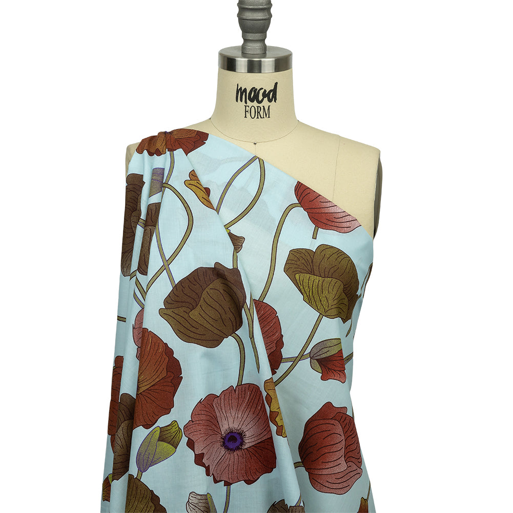 Sky, Olive and Red Big Poppies Cotton Lawn - Joann Fabrics
