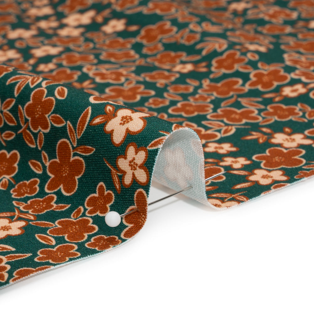 Stretch Cotton Twill Print - Teal, Rust and Peach Floral - Mood Exclusive September Sprouts - Joann Fabrics