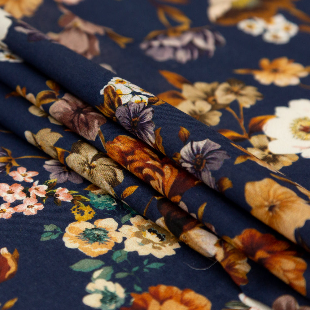 Cotton Voile - Navy and Orange Floral - Floral Dreams Print - Mood Exclusive St. Tropez Collection - Joann Fabrics
