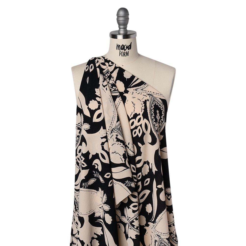 Polyester Crepe Print - Black and Beige Paisley - Designer Deadstock - Joann Fabrics