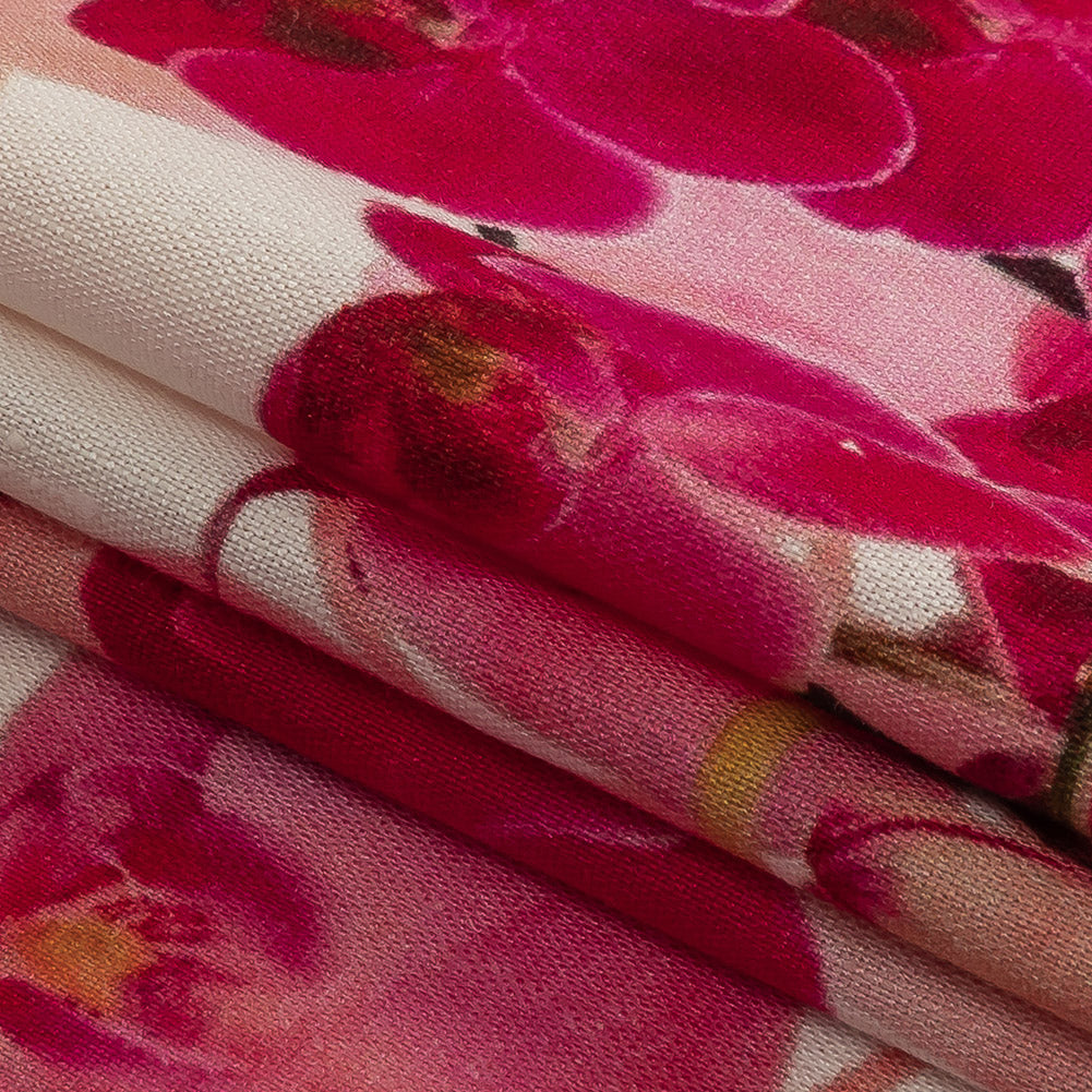 Tilted Pink Orchids and Lily White Printed Stretch Linen and Rayon Woven - Joann Fabrics