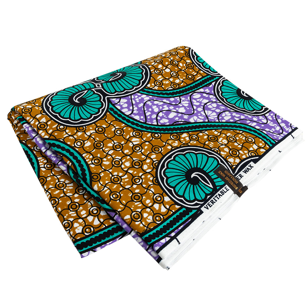 Teal, Gold and Purple Spirals and Abstract Cotton Supreme Super Wax African Print - Joann Fabrics