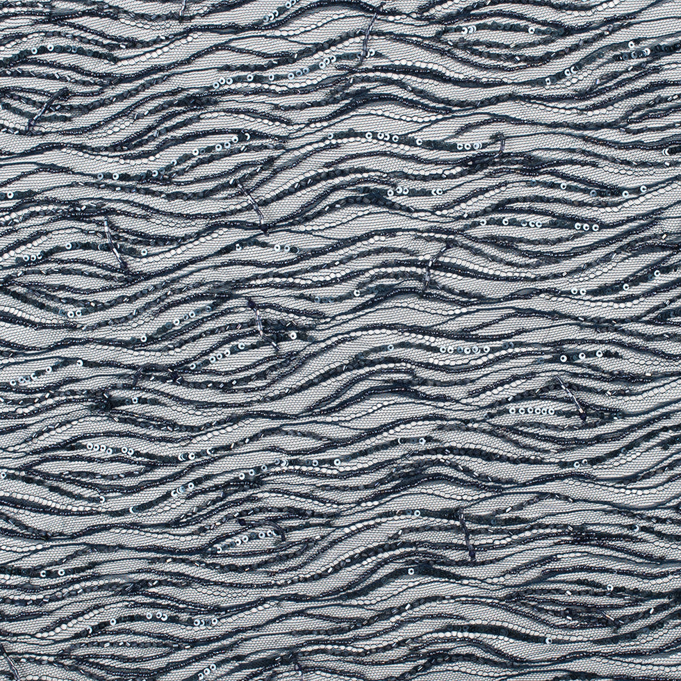 Beaded and Sequined Lace with Scallop Edge - Dark Navy Abstract - Joann Fabrics