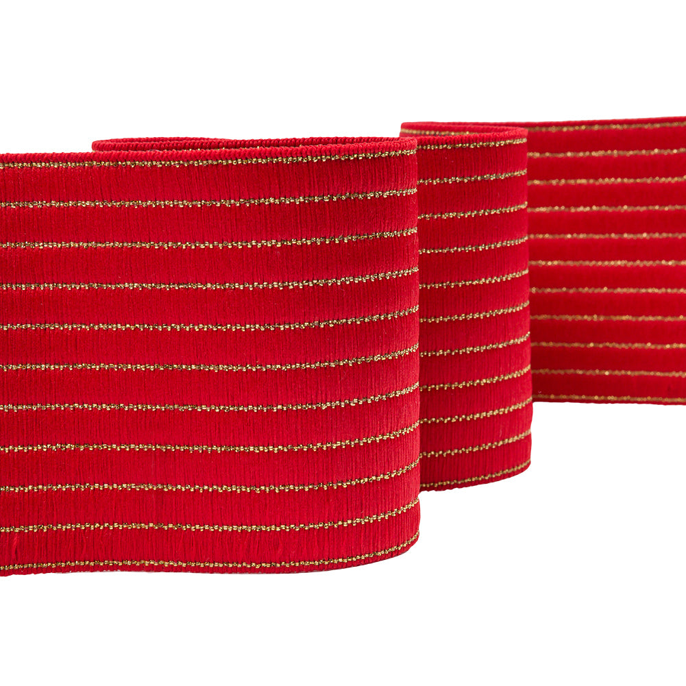Red and Metallic Gold Striped Elastic Trim - 3