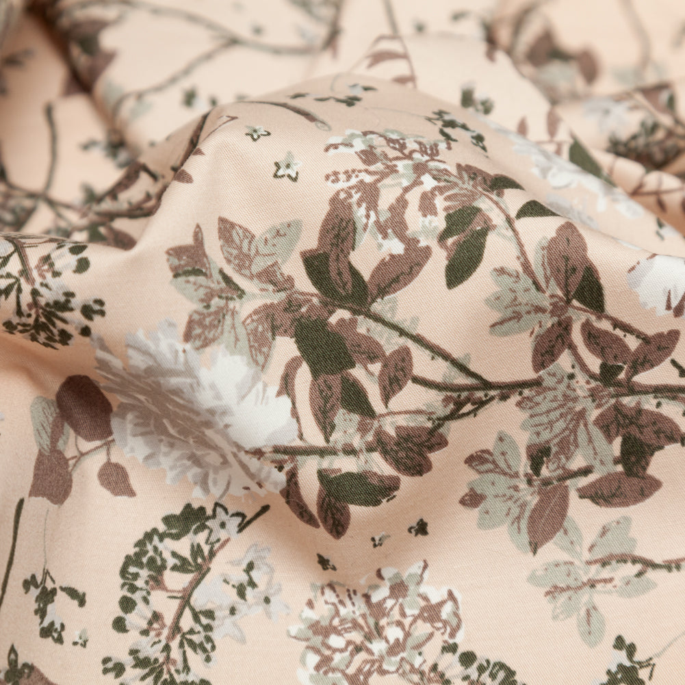 Sand/Ash/Olive Floral Stretch Combed Cotton Twill - Joann Fabrics