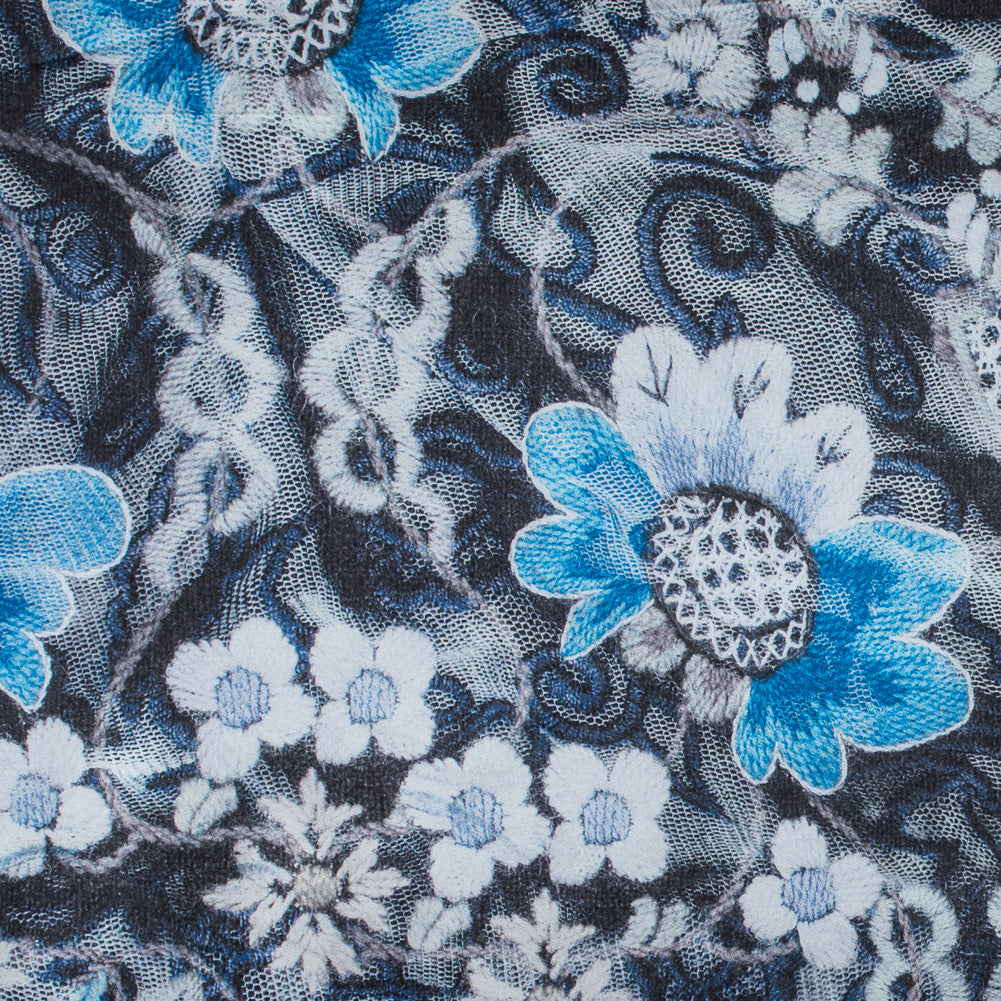 Italian Blue Floral Digitally Printed Polyester Charmeuse - Joann Fabrics