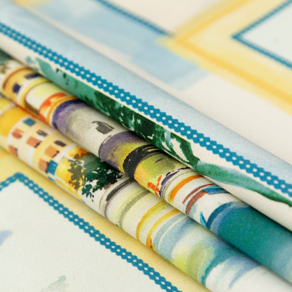 Stretch Cotton Sateen - Blue and Yellow Waterscapes - Palace Regattas Print - Mood Exclusive St. Tropez Collection - Joann Fabrics