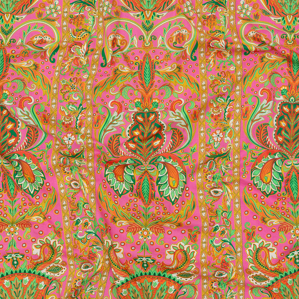 Cotton Voile - Pink Floral Paisley Stripes - Locust Lily Print - Mood Exclusive Gisele Collection - Joann Fabrics