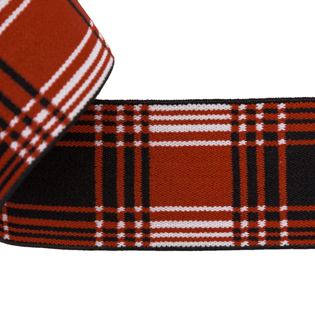 Italian Red, Black and White Plaid Elastic Trim - 1.5