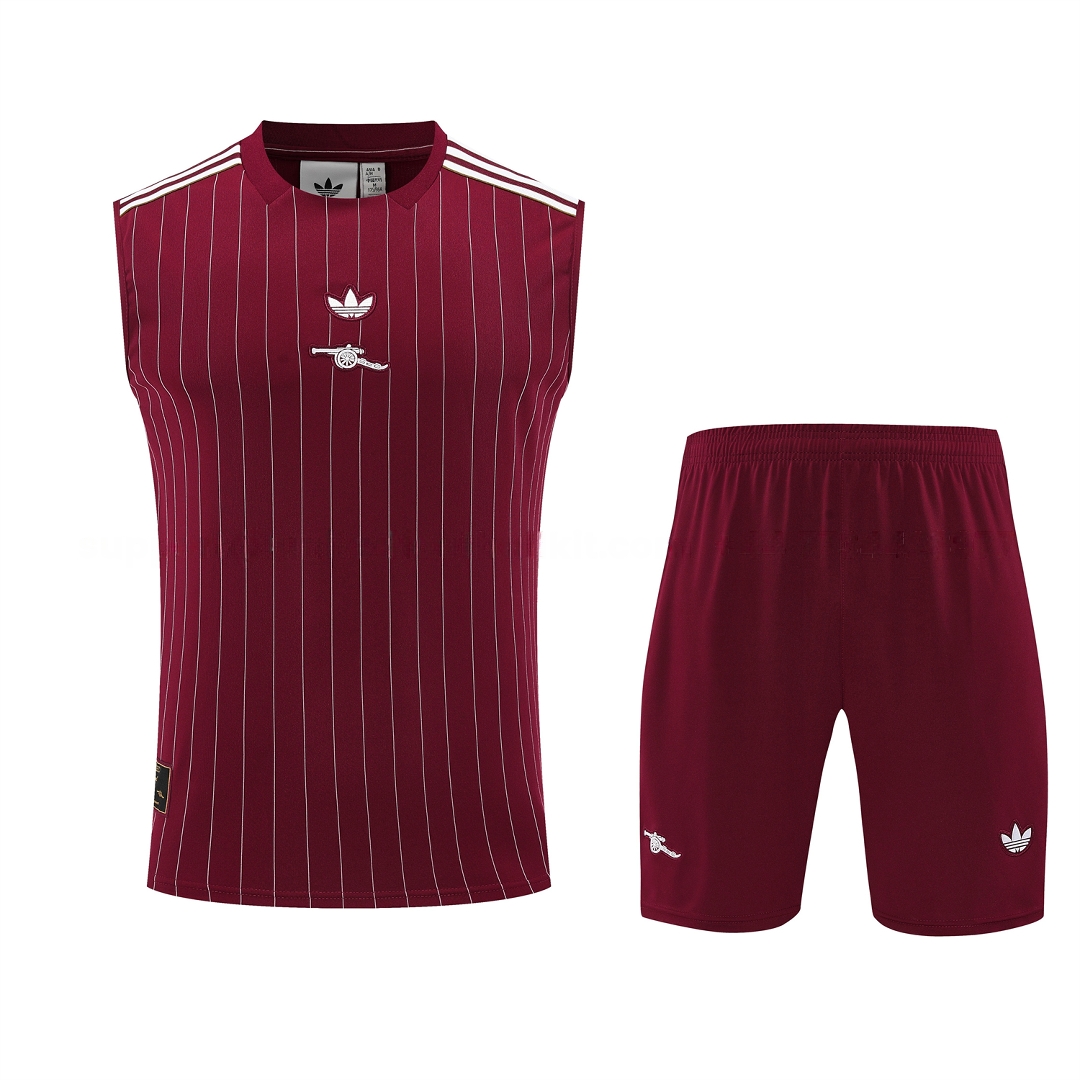 Arsenal 25-26 Retro Style Vest Training Set - Burgundy With White Stripes Top & Pants - UnitedFutballJersey