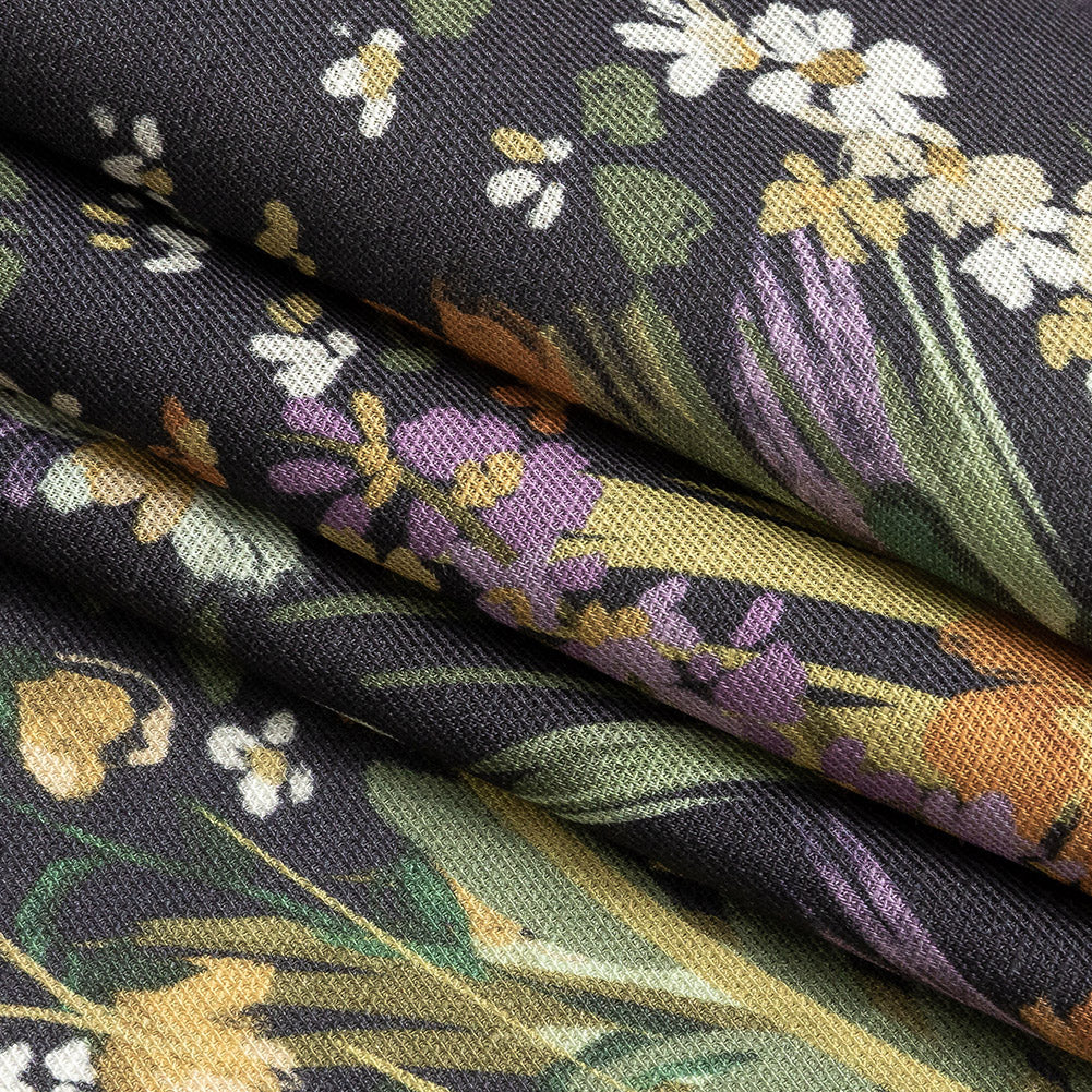 Viscose and Linen Twill Print - Muted Black and Green Flowers and Grass - Mood Exclusive Prairie Spring - Joann Fabrics