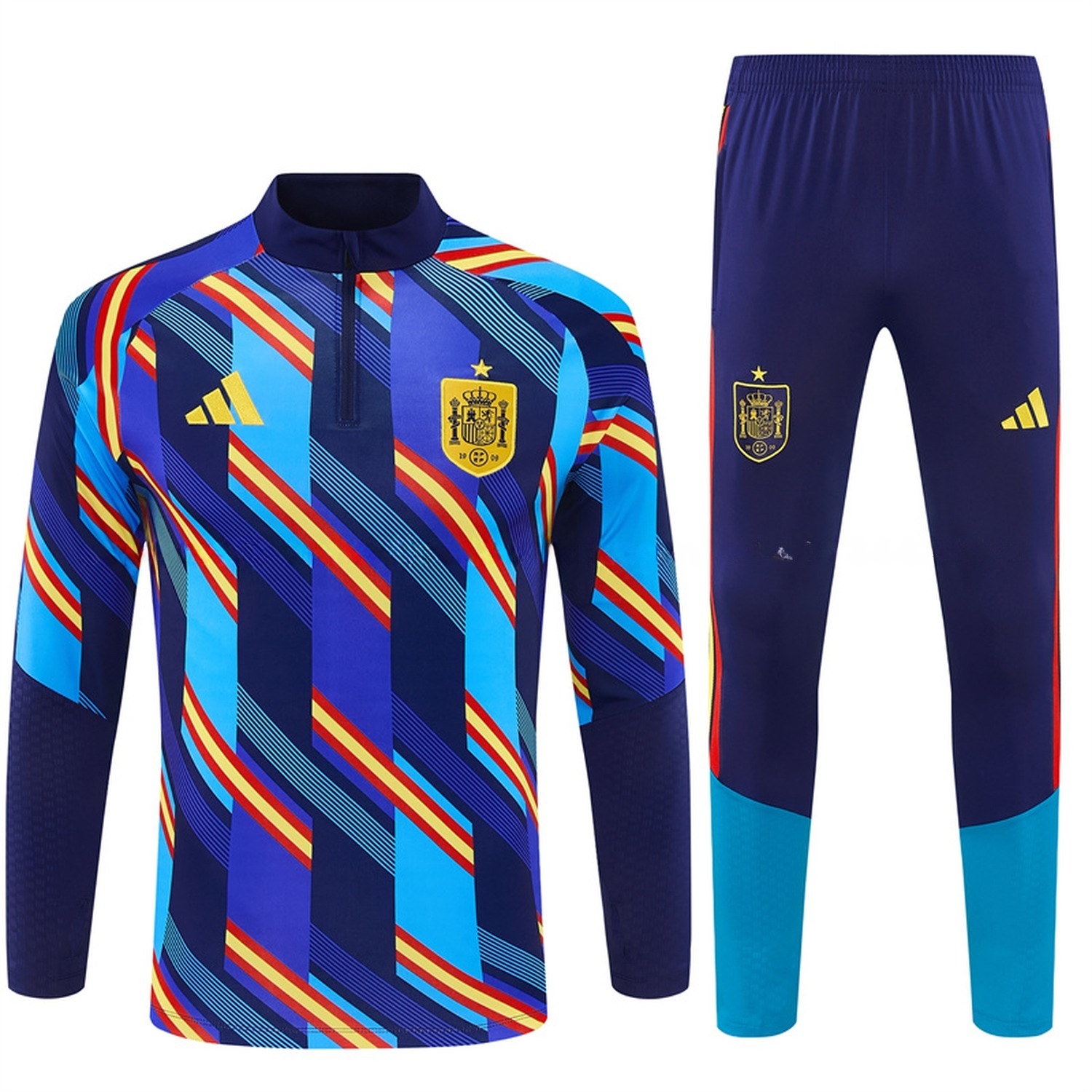 Spain 2026 Camouflage Long Sleeve Training Set - Blue Top & Deep Blue Pants - UnitedFutballJersey
